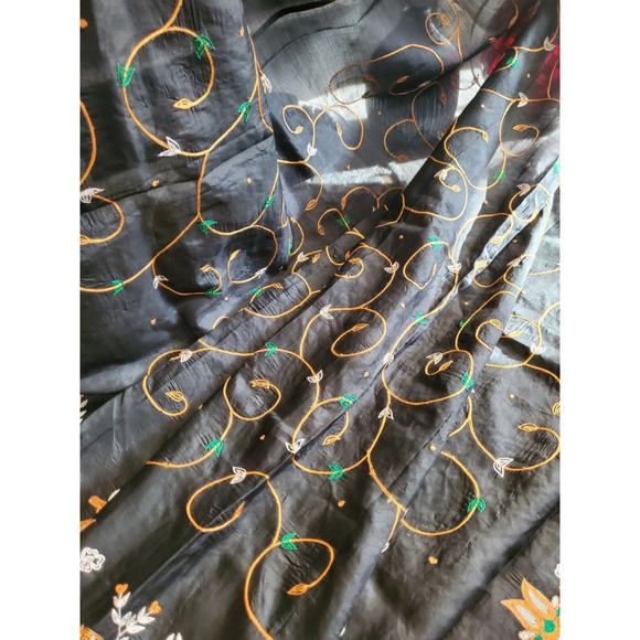 Women Pure Silk Hand Embroidery Saree Handloom Designer Aari Work - Picture 10 of 16